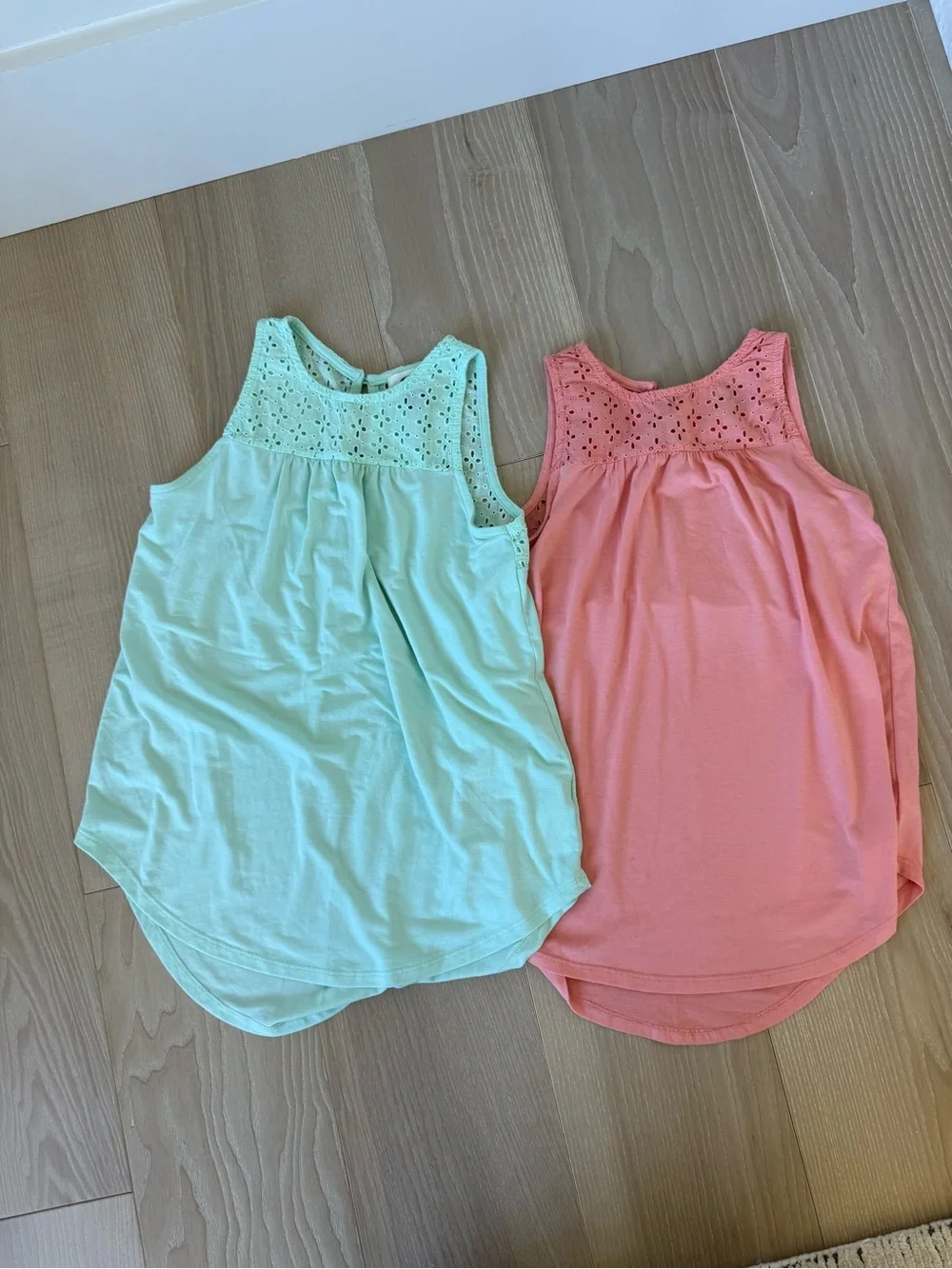 Old Navy Mint and Coral Sleeveless Eyelet Yoke Tank Tops